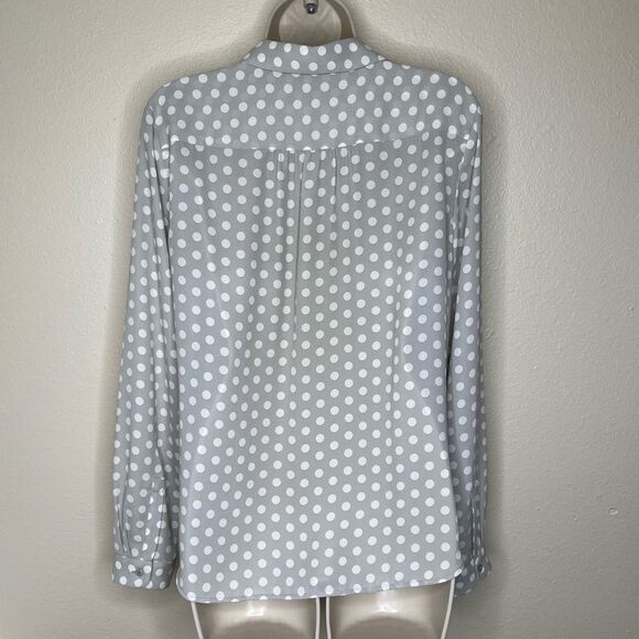 Loft Ann Taylor Gray Polka Dot Button Front Blouse Peter Pan Collar Women Small - Picture 5 of 10